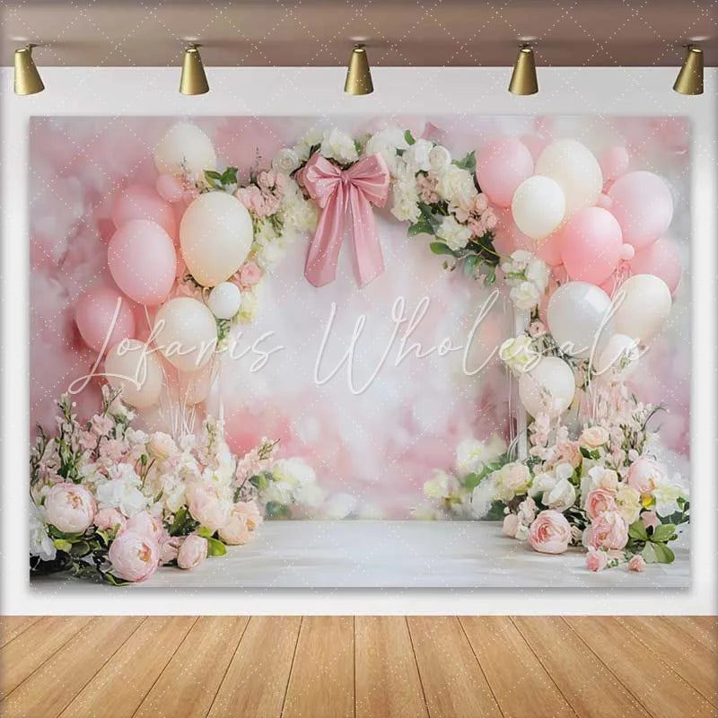 Lofaris Pink Balloon Bow Ribbon Wedding Backdrop Watercolor Floral Bridal Shower Photography Background