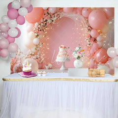 Lofaris Pink Balloon Floral Arch Wedding Backdrop Romantic White Cake Fairy Lights Party Photography Background