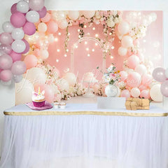 Lofaris Pink Balloon Glowing Lights Wedding Backdrop Floral Arch Cake Party Photography Background