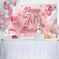 Lofaris Pink Balloons 70th Happy Birthday Backdrop Gold Stars Crown Gifts Diamond Number Party Background