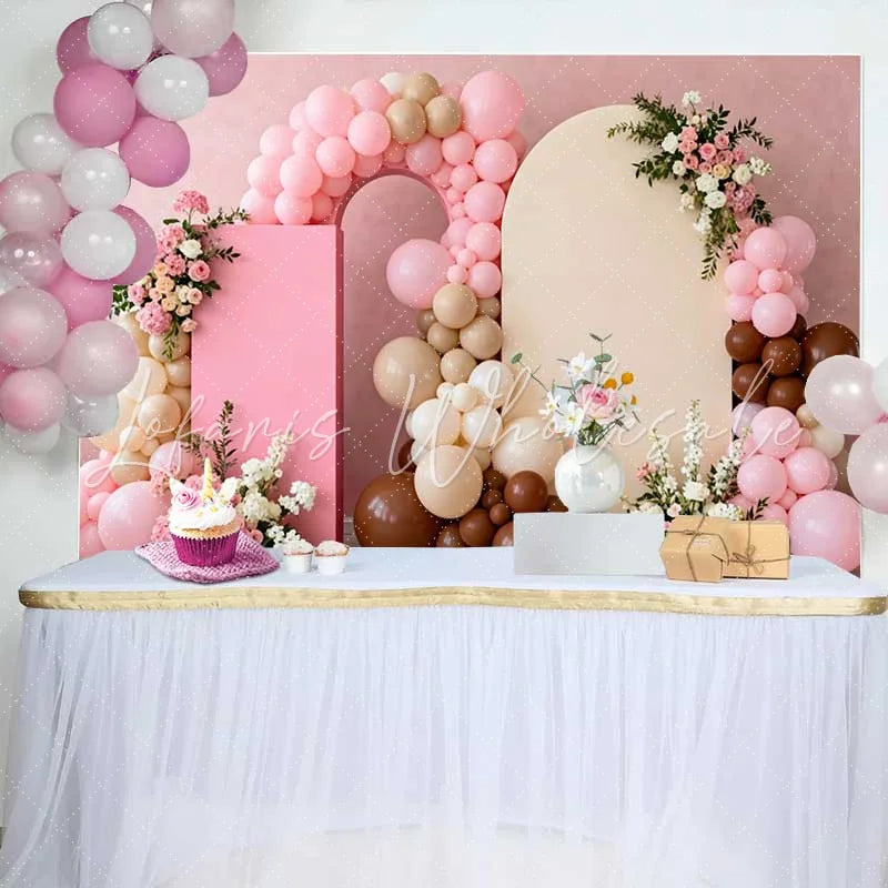 Lofaris Pink Beige Balloon Arch Board Wedding Backdrop Floral Boho Party Photography Background