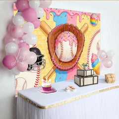 Lofaris Pink Blue Baseball Donut Birthday Backdrop with Sprinkles and Waffle Texture Sweet Sports Theme Background for Party Photography