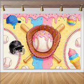 Lofaris Pink Blue Baseball Donut Birthday Backdrop with Sprinkles and Waffle Texture Sweet Sports Theme Background for Party Photography