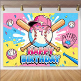 Lofaris Pink Blue Cartoon Baseball Birthday Backdrop for Kids Party Sweet Sprinkles Sports Theme Photography Background
