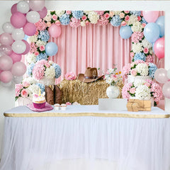 Lofaris Pink Blue Floral Western Gender Reveal Baby Shower Backdrop with Cowboy Hat and Boots Rustic Photography Background for Party Decor