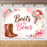 Lofaris Pink Boots or Bows Gender Reveal Baby Shower Backdrop with Cowboy Boots and Flowers Rustic Party Decor for Gender Reveal Photos