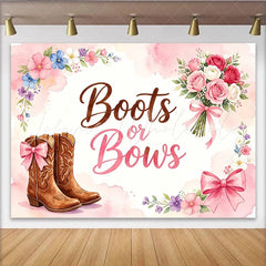 Lofaris Pink Boots or Bows Gender Reveal Baby Shower Backdrop with Cowboy Boots and Flowers Rustic Party Decor for Gender Reveal Photos