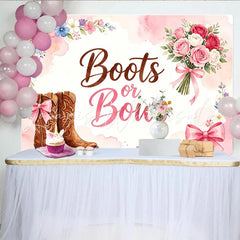 Lofaris Pink Boots or Bows Gender Reveal Baby Shower Backdrop with Cowboy Boots and Flowers Rustic Party Decor for Gender Reveal Photos