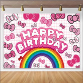 Lofaris Pink Bows and Rainbow Happy Birthday Party Backdrop Cute Girls Celebration Decor