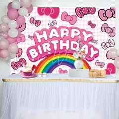 Lofaris Pink Bows and Rainbow Happy Birthday Party Backdrop Cute Girls Celebration Decor