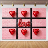 Lofaris Pink Brick Wall with Red Heart and LOVE Balloons Party Backdrop Valentine’s Day Romantic Celebration Decor