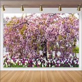 Lofaris Pink Cherry Blossom Floral Photography Backdrop with Tulips Beautiful Spring Garden Background for Studio Portrait