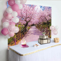 Lofaris Pink Cherry Blossom Photography Backdrop with Scenic Pathway Beautiful Spring Nature Background for Studio Portrait