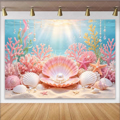 Lofaris Pink Coral Mermaid Photography Backdrop with Seashells and Pearls Enchanting Underwater Background for Studio Photoshoot