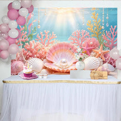 Lofaris Pink Coral Mermaid Photography Backdrop with Seashells and Pearls Enchanting Underwater Background for Studio Photoshoot