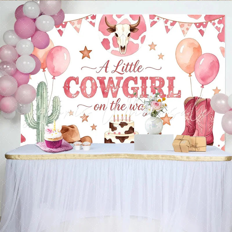 Lofaris Pink Cowgirl Baby Shower Backdrop Western Theme Decor with Boots and Cactus for Girl Party Background