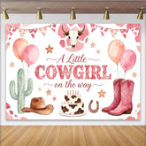Lofaris Pink Cowgirl Baby Shower Backdrop Western Theme Decor with Boots and Cactus for Girl Party Background
