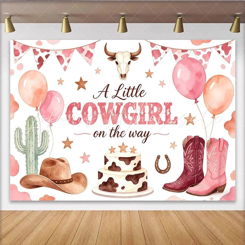 Lofaris Pink Cowgirl Baby Shower Backdrop with Boots Hat and Cactus Cute Western Theme Background for Girl Party Decor