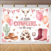 Lofaris Pink Cowgirl Baby Shower Backdrop with Boots Hat and Cactus Cute Western Theme Background for Girl Party Decor