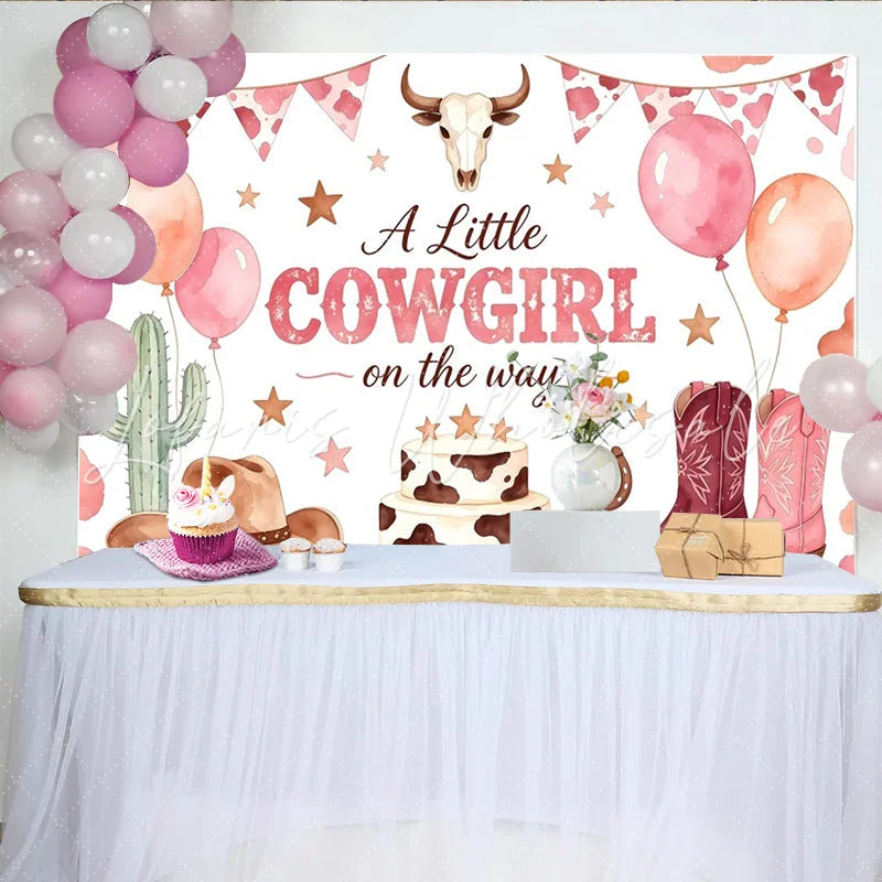 Lofaris Pink Cowgirl Baby Shower Backdrop with Boots Hat and Cactus Cute Western Theme Background for Girl Party Decor