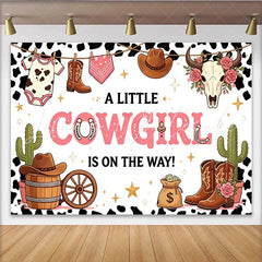 Lofaris Pink Cowgirl Baby Shower Backdrop with Western Boots Hat and Cactus A Little Cowgirl Is On The Way Theme Party Background Decor
