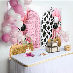 Lofaris Pink Cowgirl Birthday Backdrop with Cow Print and Paisley Arches Western Themed Party Decoration for Girls Photoshoot