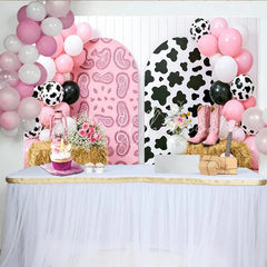 Lofaris Pink Cowgirl Birthday Backdrop with Cow Print and Paisley Arches Western Themed Party Decoration for Girls Photoshoot