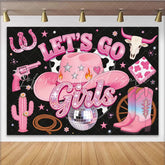 Lofaris Pink Cowgirl Birthday Backdrop with Disco Ball and Boots Western Party Decoration for Girls Celebration
