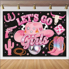 Lofaris Pink Cowgirl Birthday Backdrop with Disco Ball and Boots Western Party Decoration for Girls Celebration