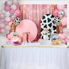 Lofaris Pink Cowgirl Birthday Backdrop with Disco Balls and Balloons Western Party Background for Photoshoot Decor