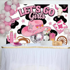 Lofaris Pink Disco Cowgirl Birthday Backdrop with Western Elements Fun Party Decor for Girls Celebration