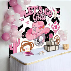 Lofaris Pink Disco Cowgirl Birthday Backdrop with Western Elements Fun Party Decor for Girls Celebration