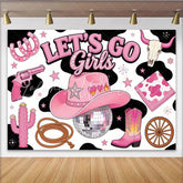 Lofaris Pink Disco Cowgirl Birthday Backdrop with Western Elements Fun Party Decor for Girls Celebration