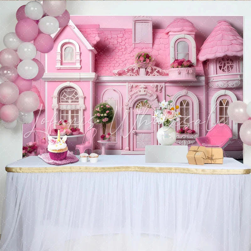 Lofaris Pink Dollhouse Cake Smash Backdrop Girl Birthday Party Photography Background