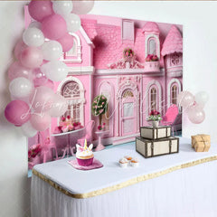 Lofaris Pink Dollhouse Cake Smash Backdrop Girl Birthday Party Photography Background