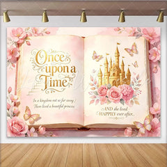 Lofaris Pink Fairy Tale Storybook Photography Backdrop with Golden Castle Magical Princess Party Background for Girls Photoshoot