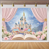 Lofaris Pink Fairytale Castle Photography Backdrop with Royal Carriage Starry Sky Studio Background for Girls Party Photoshoot.