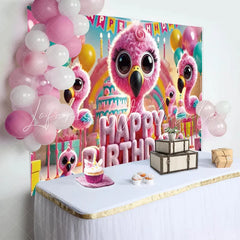 Lofaris Pink Flamingo Happy Birthday Backdrop Cute Animals Cake Photography Background