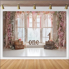 Lofaris Pink Floral 1st Birthday Backdrop with Macrame and Window Rustic Boho Photography Background for Baby Girl Photoshoot and Party