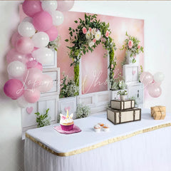 Lofaris Pink Floral Baby Shower Backdrop with White Arch and Hearts Elegant Photography Background for Girl Party Decoration