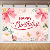 Lofaris Pink Floral Butterfly Birthday Backdrop with Elegant Bows and Stars Beautiful Party Background for Girls Photoshoot