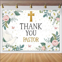Lofaris Pink Floral Gold Cross Thank You Pastor Backdrop Dove Church Appreciation Event Decor Photography Background