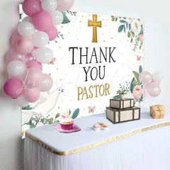 Lofaris Pink Floral Gold Cross Thank You Pastor Backdrop Dove Church Appreciation Event Decor Photography Background