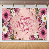 Lofaris Pink Floral Happy Mother’s Day Backdrop with Daisy Flowers Elegant Photography Background for Family Celebration