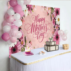 Lofaris Pink Floral Happy Mother’s Day Backdrop with Daisy Flowers Elegant Photography Background for Family Celebration