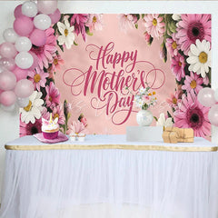 Lofaris Pink Floral Happy Mother’s Day Backdrop with Daisy Flowers Elegant Photography Background for Family Celebration