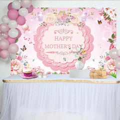 Lofaris Pink Floral Happy Mothers Day Backdrop with Butterflies Green Grass Spring Celebration Photography Background for Party Decor