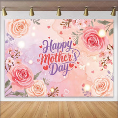Lofaris Pink Floral Mothers Day Backdrop with Roses and Cherry Blossoms Elegant Background for Festive Celebration Decor