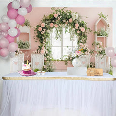 Lofaris Pink Floral Window Photography Backdrop with Green Vines and Roses Elegant Studio Background for Portrait Photoshoot