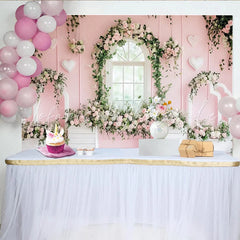 Lofaris Pink Floral Window Photography Backdrop with Roses and Green Vines Elegant Studio Background for Romantic Photoshoot and Party Decor
